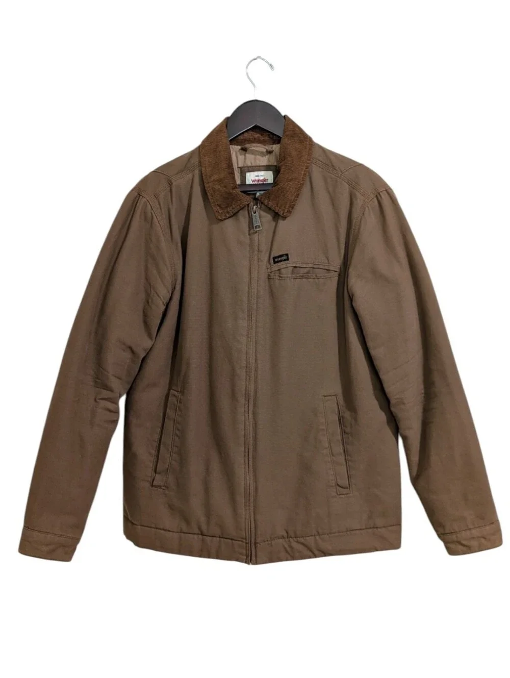 Wrangler Brown Canvas Quilted Lined Workwear Jacket Corduroy Collar Men's Size M